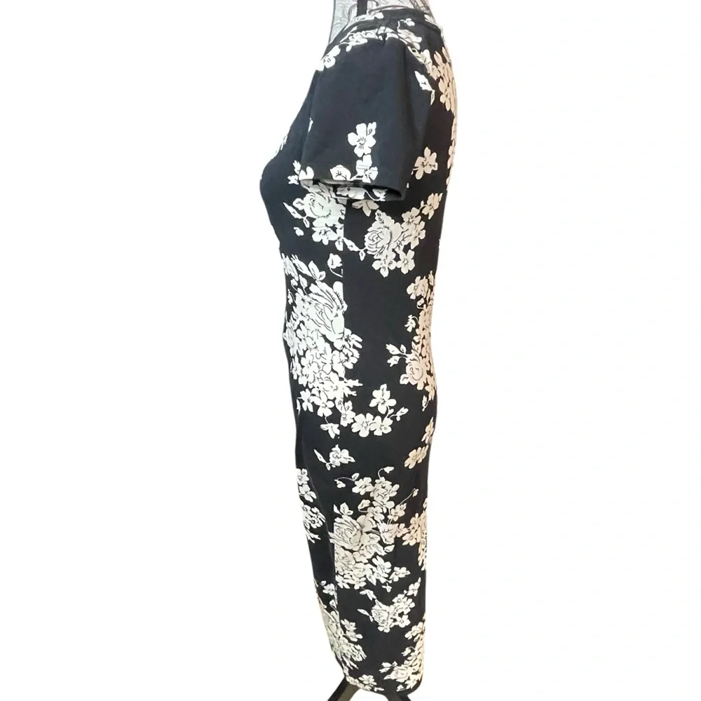 Lauren Ralph Lauren Black & White Floral Twist-Front Midi Dress (Size S) - Picture 3 of 8